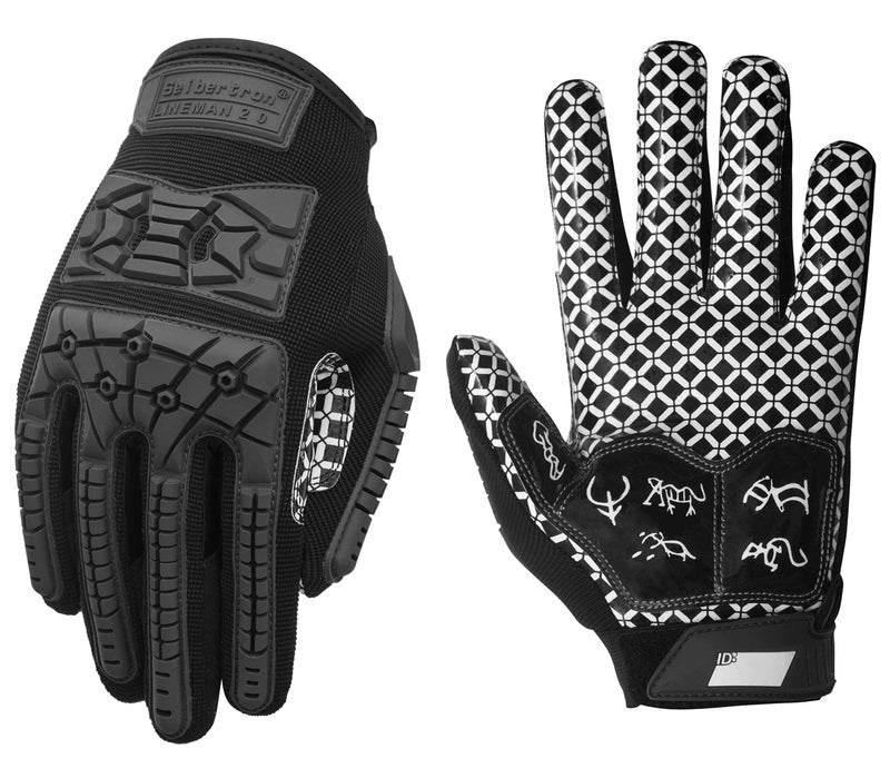 Seibertron Lineman 2.0 Padded Palm Football Receiver Gloves, Flexible TPR Impact Protection Back of Hand Glove Adult Sizes Black L - Image 1